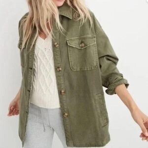 Aerie LumberJane Oversized Shacket Jacket Olive Green